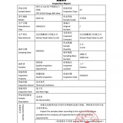 flange ball valve inspection report